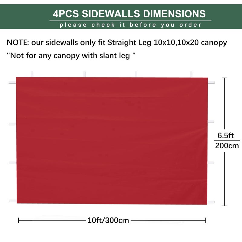 JANCANOPY SideWalls for 10x10 Pop up Canopy Frame, 3 Pack Red SunWall and 1Pack Door Only, Red (with Zippers) - Image 2